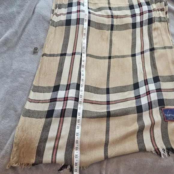 Tartan 100% Viscose Camel Red Black White Plaid Large  Scarf Classic Academia - Picture 7 of 8